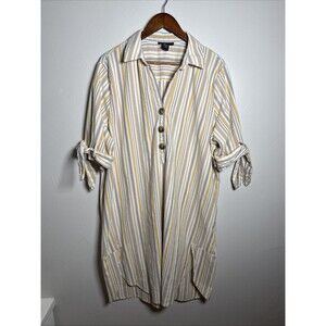 Robert Louis Linen Blend Shirt Dress Yellow Tan Stripes Women's Size 3X